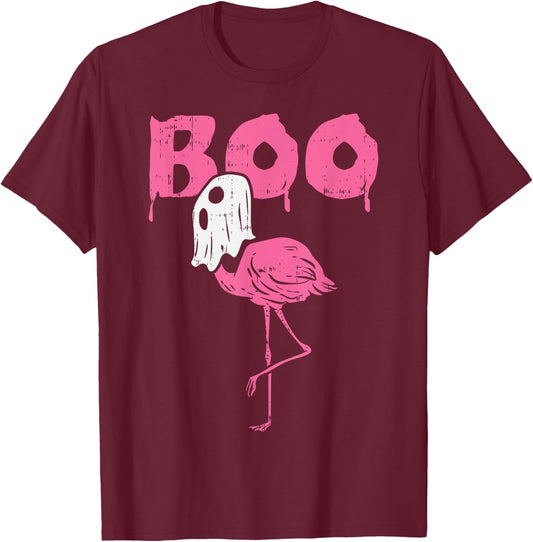 Boo Flamingo Ghost Fun Halloween Animal Bird Men Women Gift T-Shirt - T-Shirt | Maroon