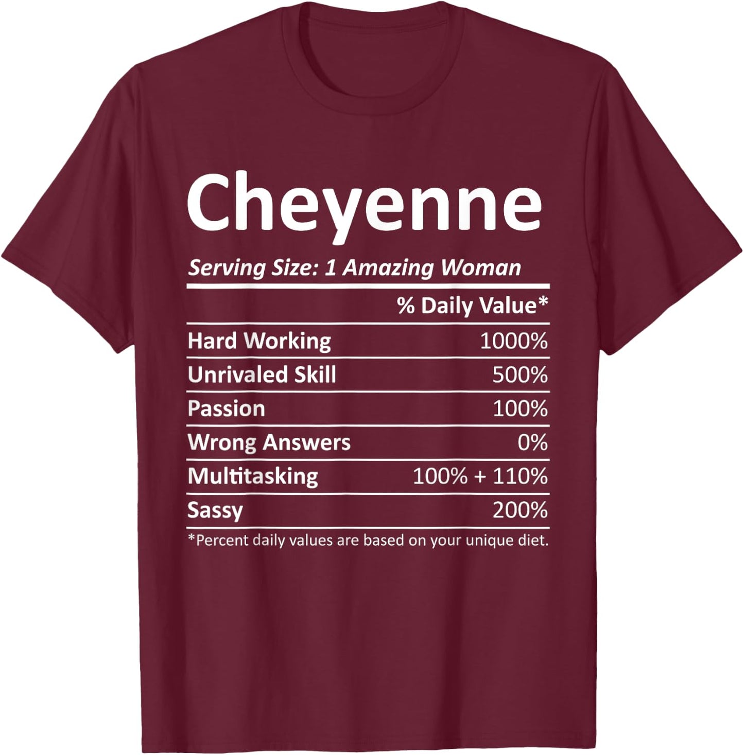 CHEYENNE Nutrition Personalized Funny Christmas Name Gift T-Shirt - T-Shirt | Maroon