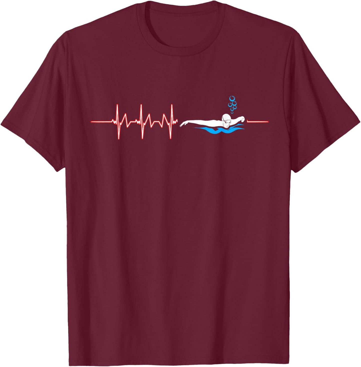 Swimmer Diver Water Sports Athlete Swimming Heartbeat T-Shirt - T-Shirt | Maroon