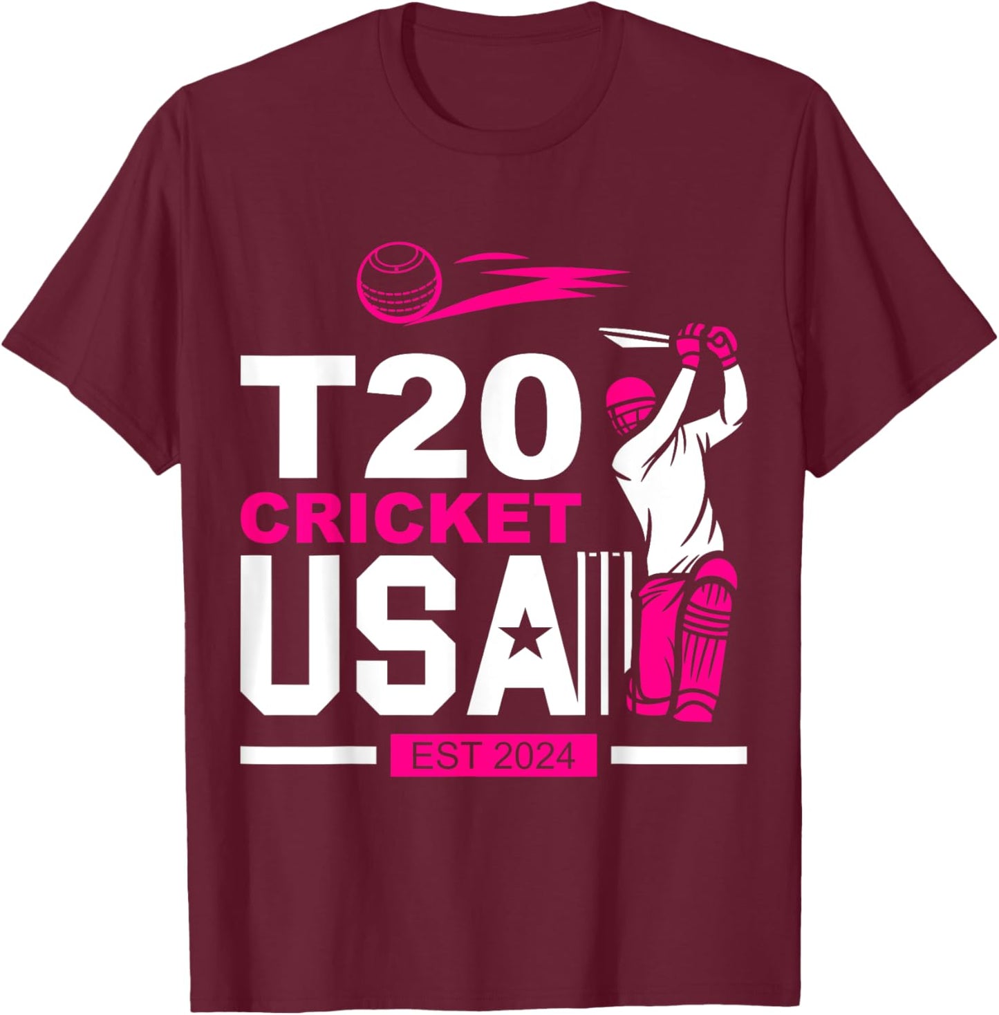 T20 Cricket 2024 USA Cricket Fans T-Shirt - T-Shirt | Maroon