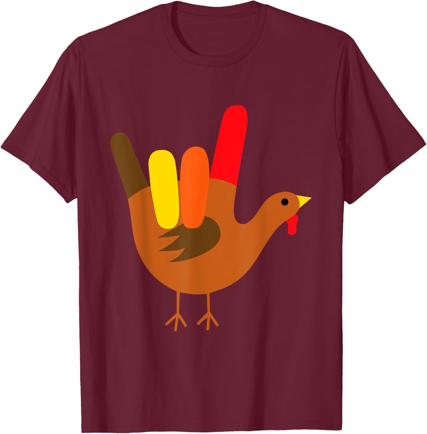 American Sign Language I Love You Thanksgiving Turkey T-Shirt - T-Shirt | Maroon