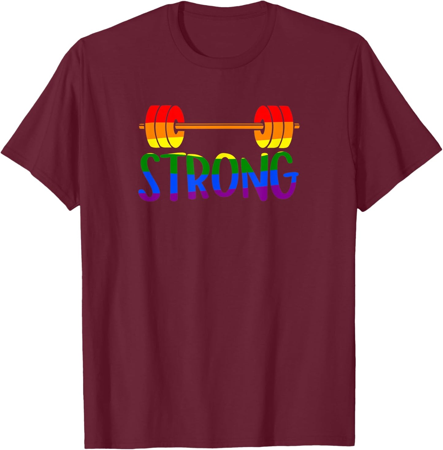 Gay Pride STRONG Gym Rainbow Barbell T-Shirt - T-Shirt | Maroon