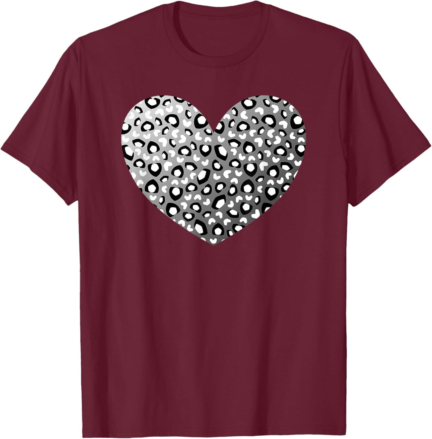 Black Leopard Heart Pattern Cheetah Print White Gray T-Shirt - T-Shirt | Maroon