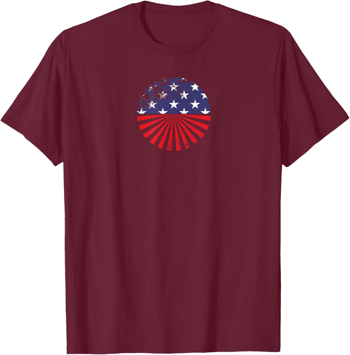 American Flag Vintage Retro Round Distressed Design T-Shirt - T-Shirt | Maroon
