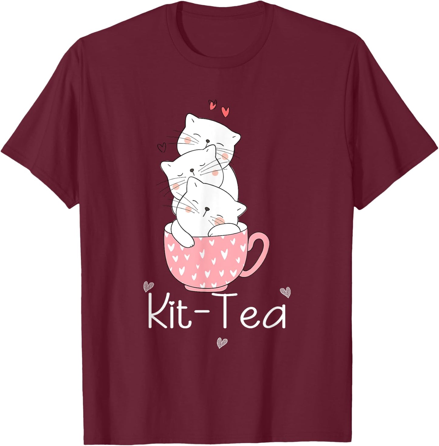 Kit Tea Gift Cat Lover Gift Funny Animal Love Cool Women Girls Kids T-Shirt - T-Shirt | Maroon