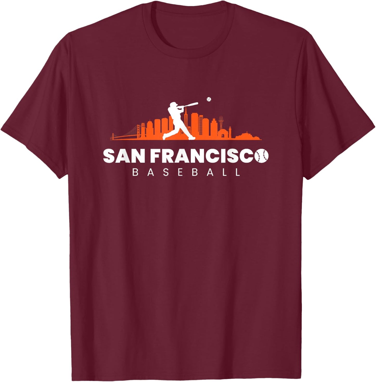 San Francisco Baseball Minimalist Skyline Baseball Lover T-Shirt - T-Shirt | Maroon