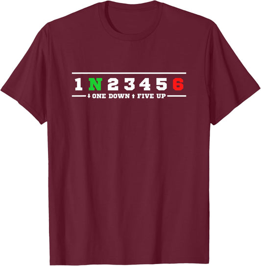 1N23456 Motorcycle Foot Gear Shift T-Shirt - T-Shirt | Maroon