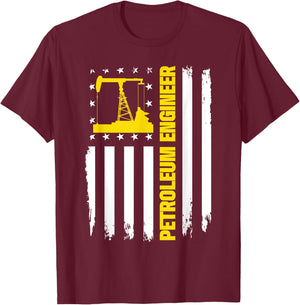 Petroleum Engineer US Flag Oil Rig Gas Oilfield T-Shirt - T-Shirt | Maroon