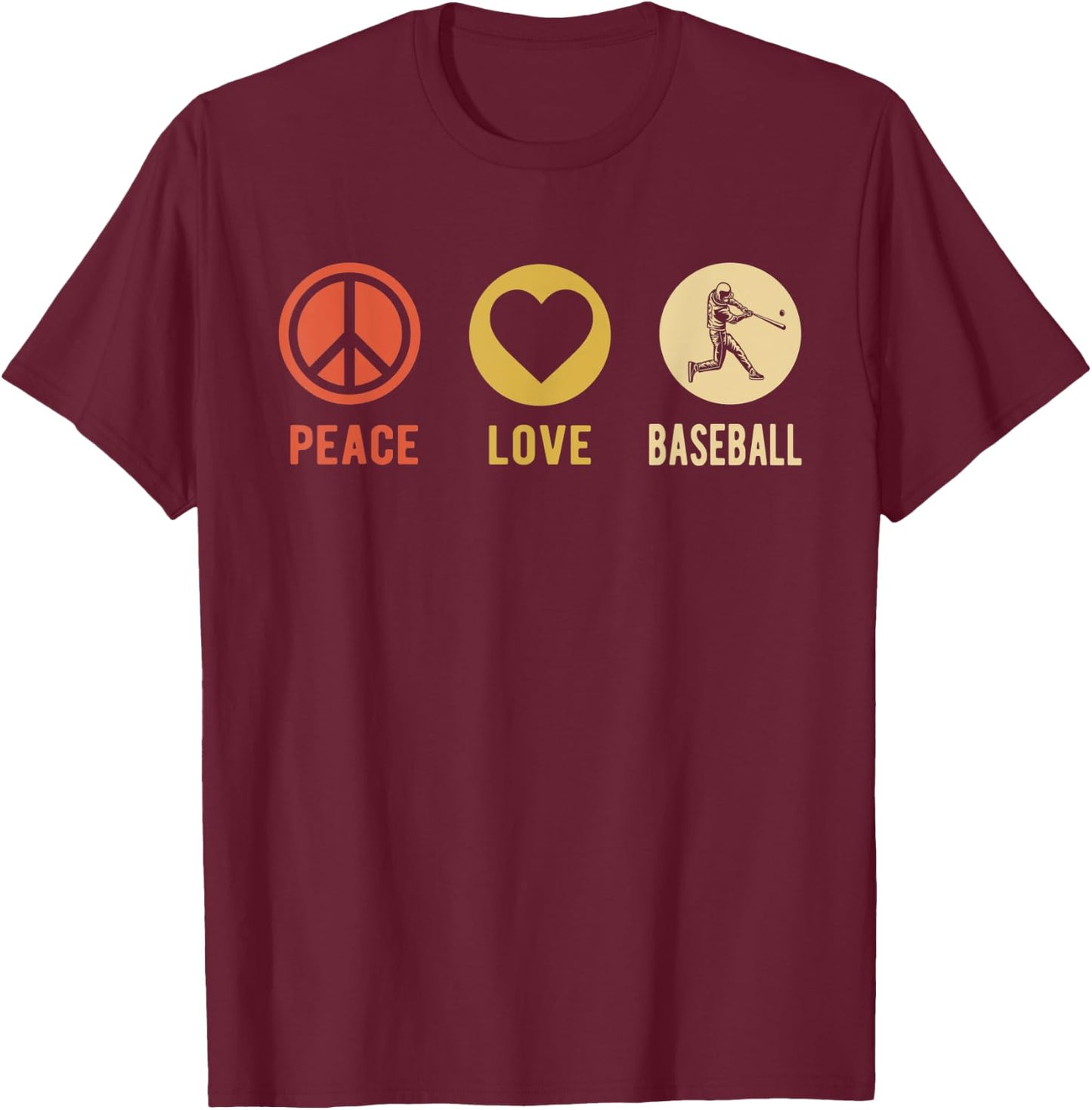 Vintage Peace Love Baseball sports lover Player gifts T-Shirt - T-Shirt | Maroon