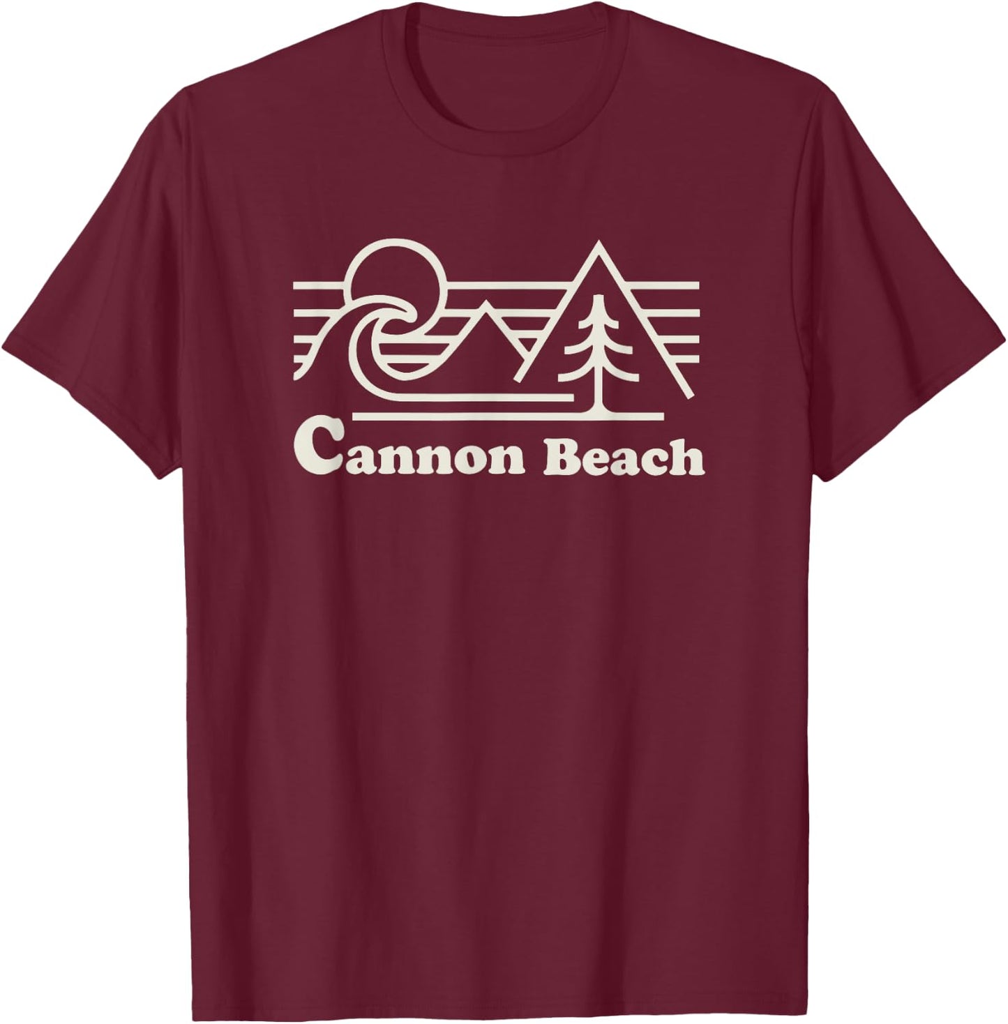 Cannon Beach Oregon Coast Retro Vintage Surfing Sunset T-Shirt - T-Shirt | Maroon