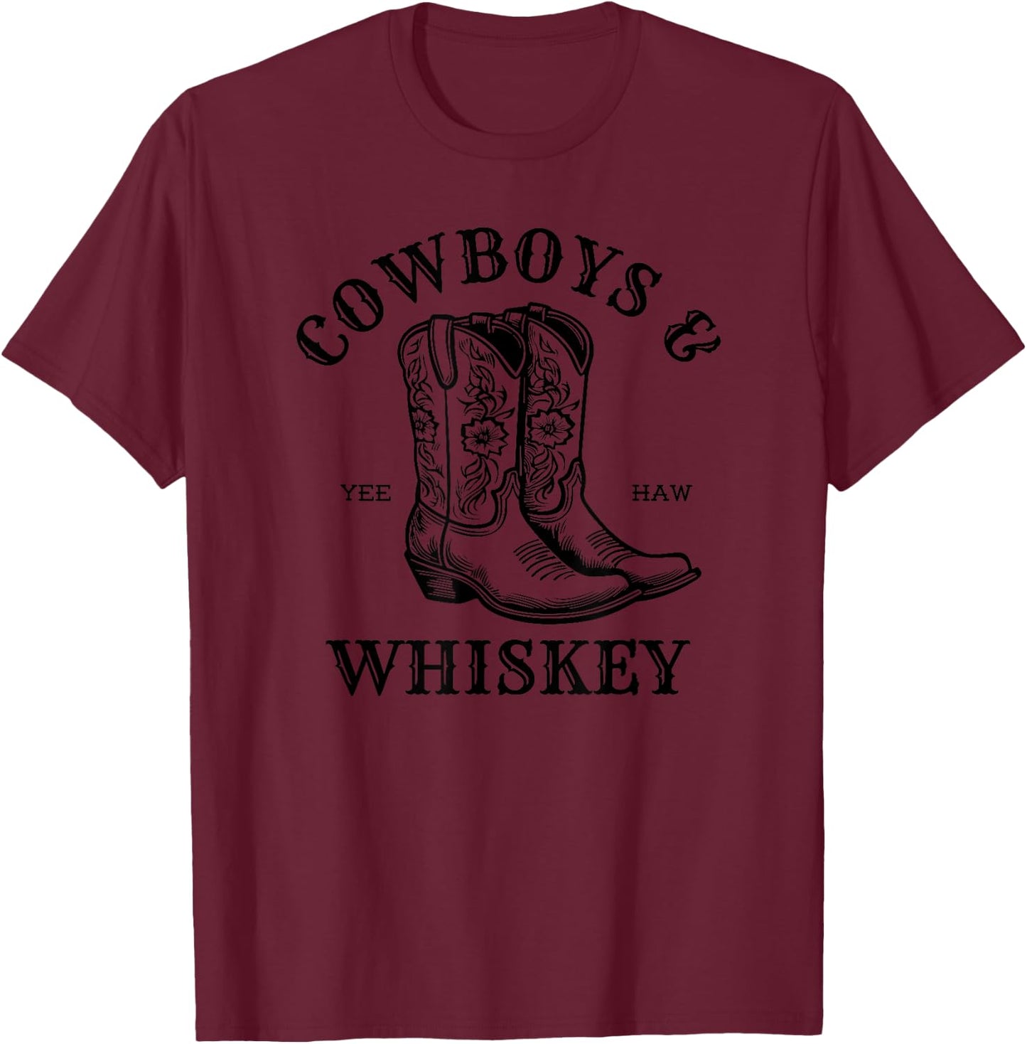 Vintage Linedance Cowboys And Whiskey Rodeo T-Shirt - T-Shirt | Maroon