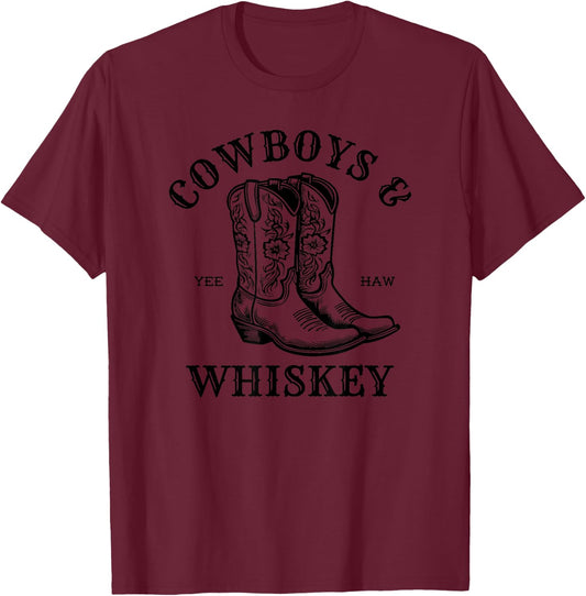 Vintage Linedance Cowboys And Whiskey Rodeo T-Shirt - T-Shirt | Maroon