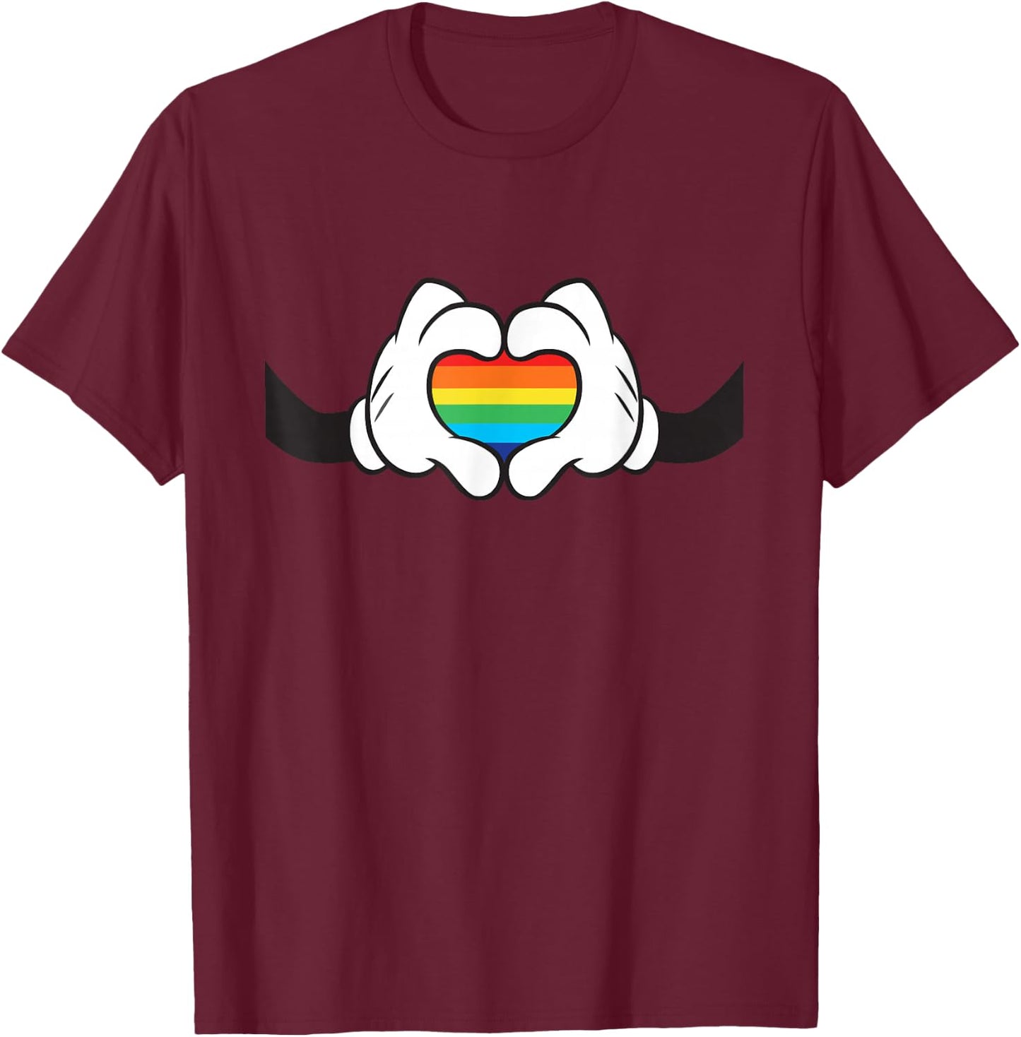 Disney Mickey Mouse Rainbow Hands T-Shirt - T-Shirt | Maroon