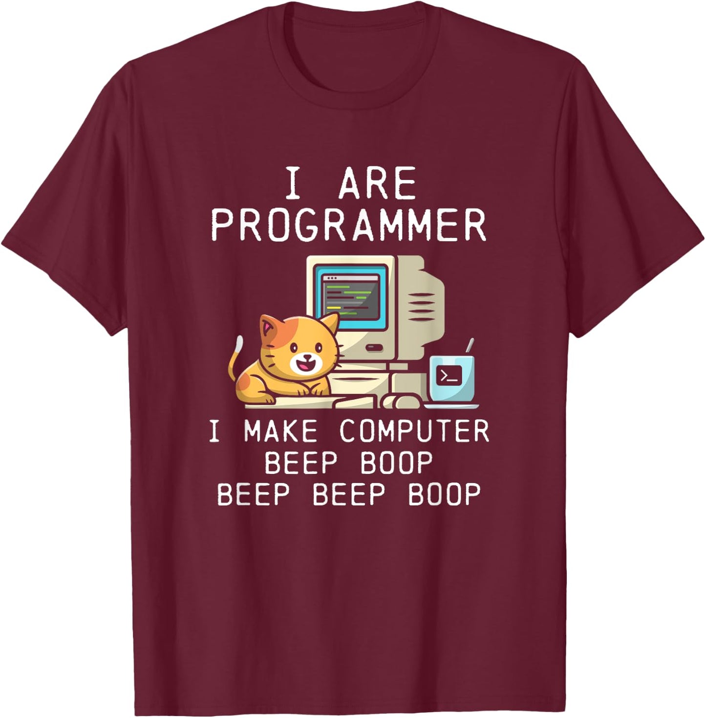 Programmer Cat Beep Boop Coding Women T-Shirt - T-Shirt | Maroon