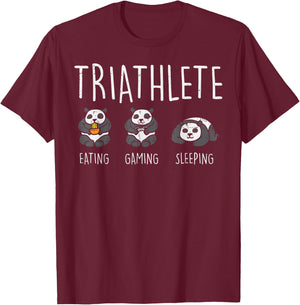 Triathlete Panda Eating Gaming Sleeping Cute Gamer Girls T-Shirt - T-Shirt | Maroon