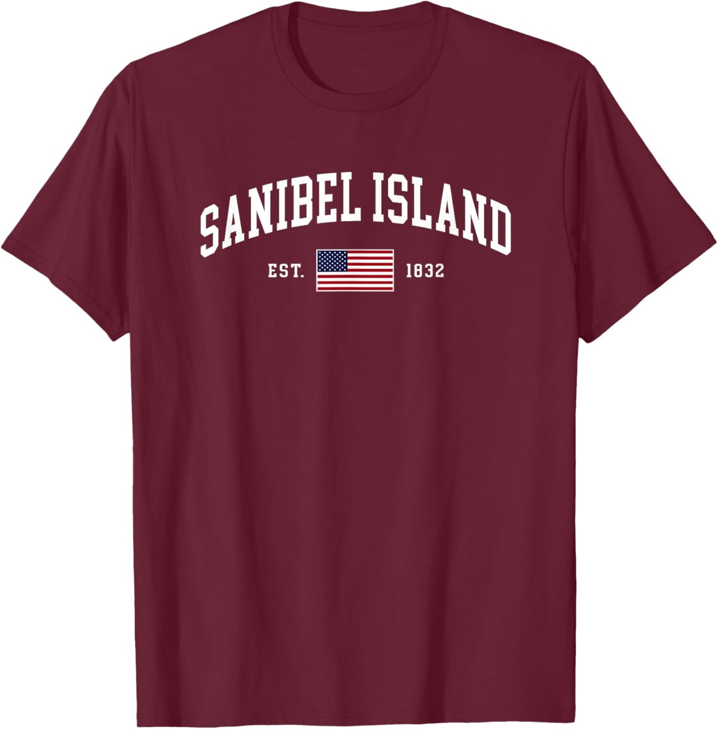 Sanibel Island Florida July 4th US Flag Retro Throwback T-Shirt - T-Shirt | Maroon