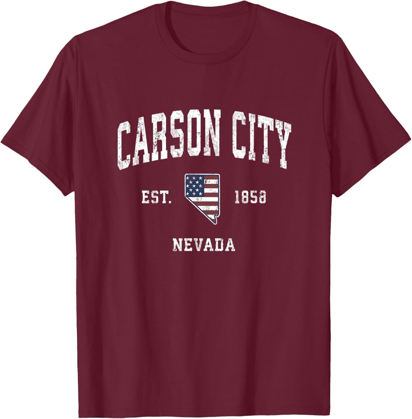 Carson City Nevada NV Vintage American Flag Sports Design Women Kids Men T-Shirt - T-Shirt | Maroon