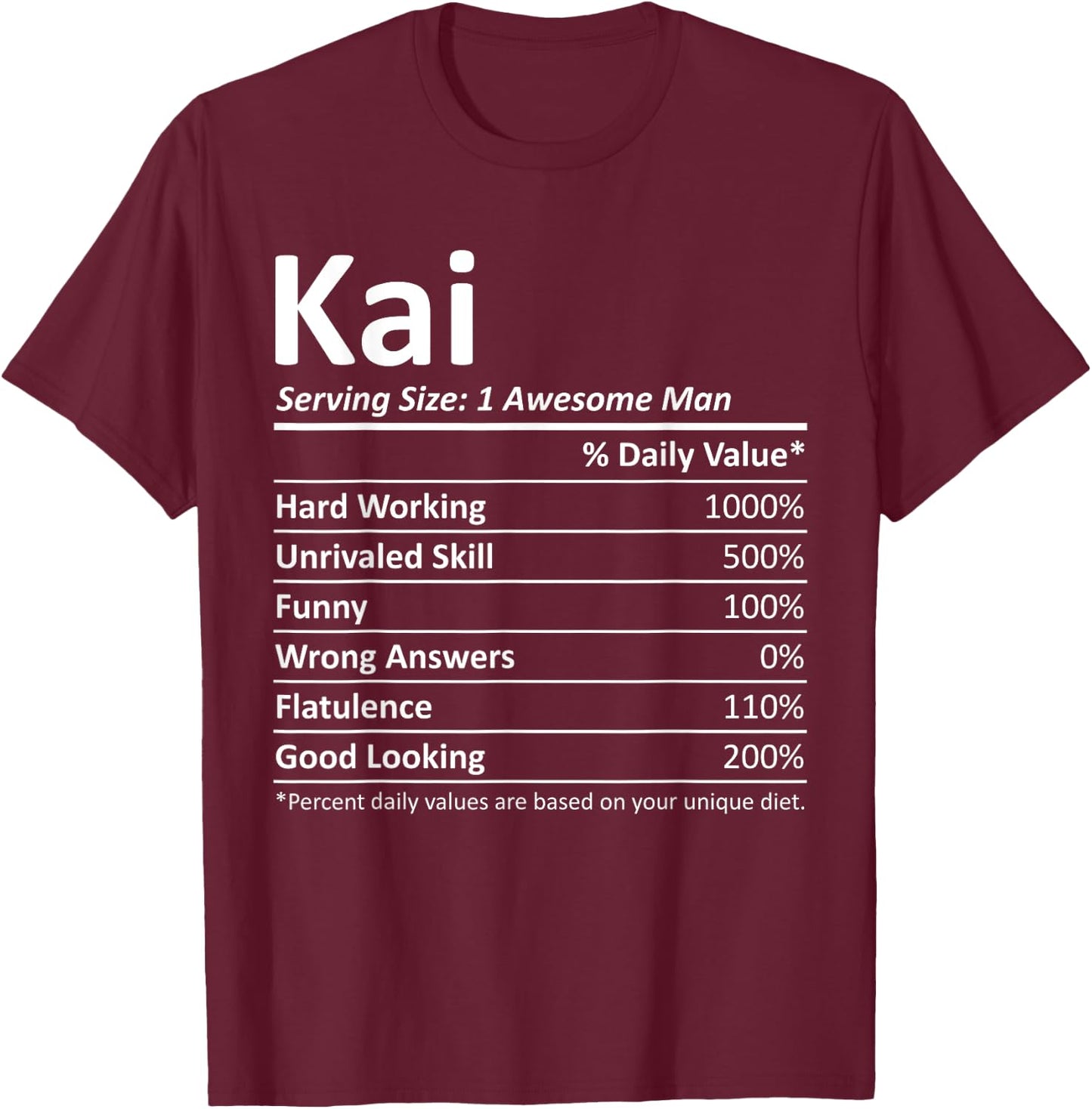 KAI Nutrition Funny Birthday Personalized Name Gift T-Shirt - T-Shirt | Maroon
