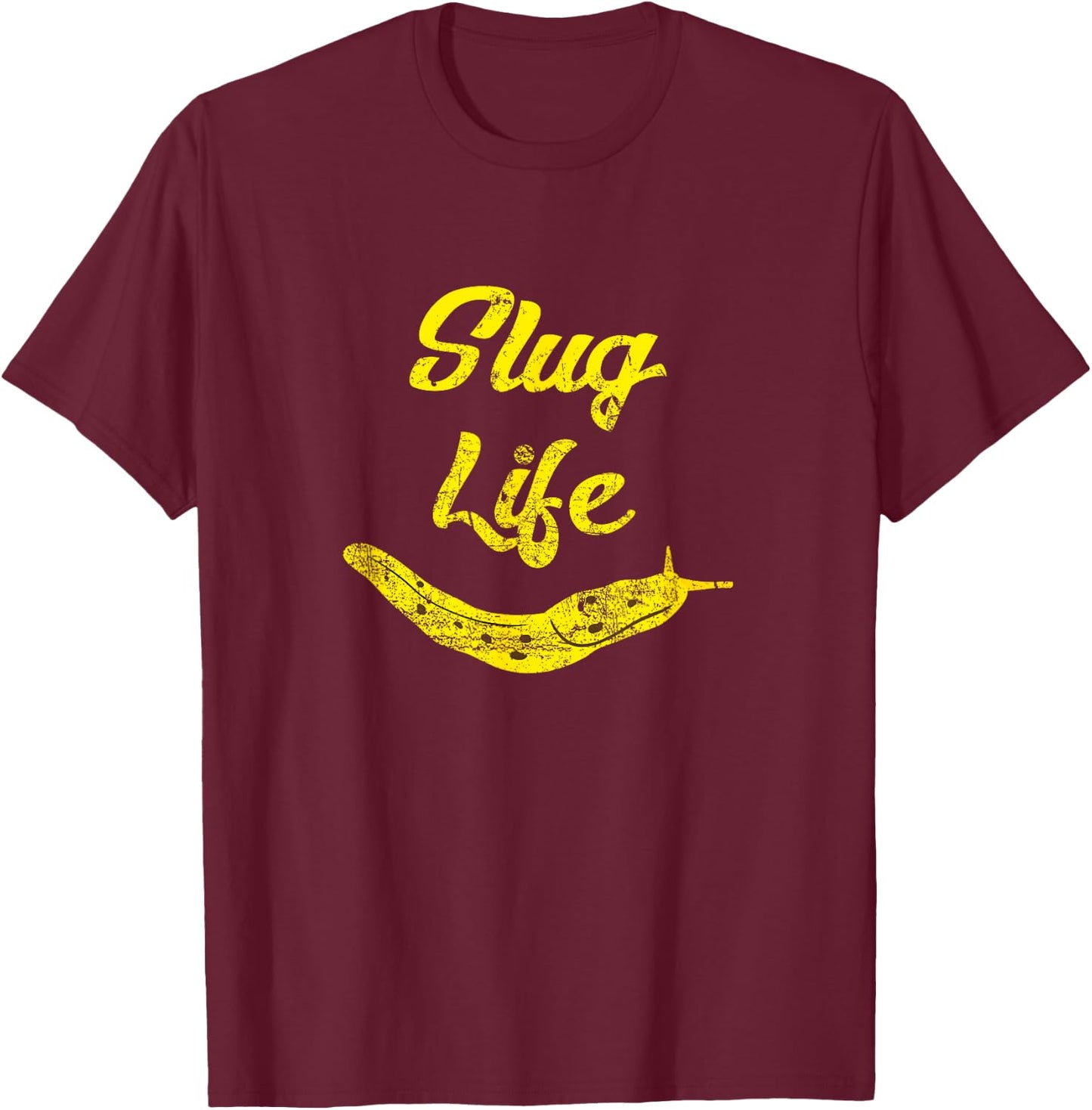 Slug Life Yellow Banana Slug Distressed T-Shirt - T-Shirt | Maroon