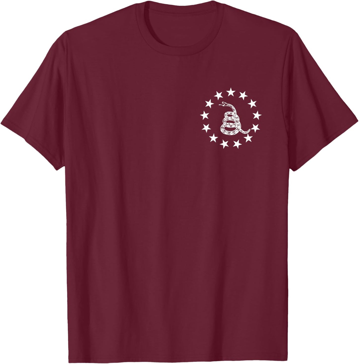 Gadsden Rattlesnake Betsy Ross Flag Ring of Stars Patriot T-Shirt - T-Shirt | Maroon