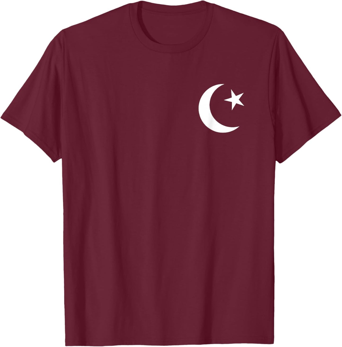 White Symbol of Islam Crescent Moon and Star Minimalist T-Shirt - T-Shirt | Maroon