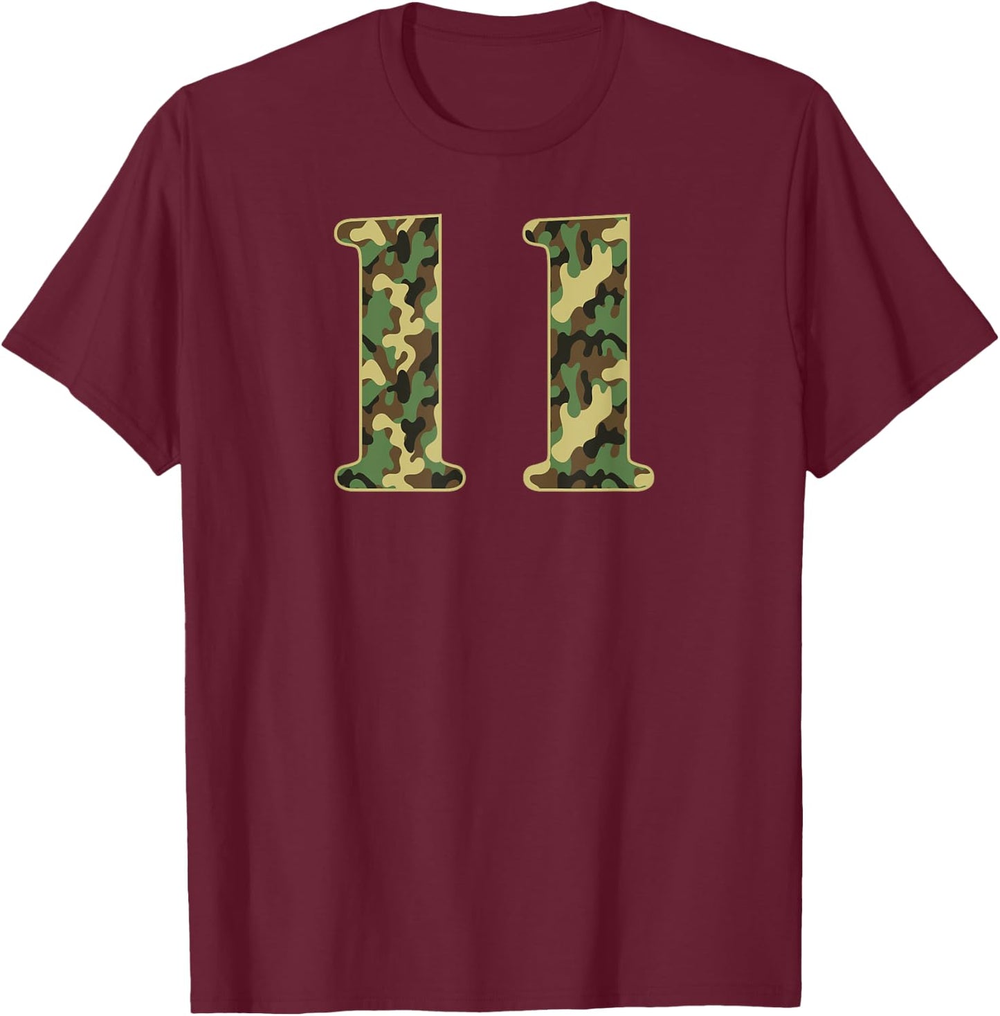11th Birthday Soldier 11 Year Old Military Themed Camo T-Shirt - T-Shirt | Maroon