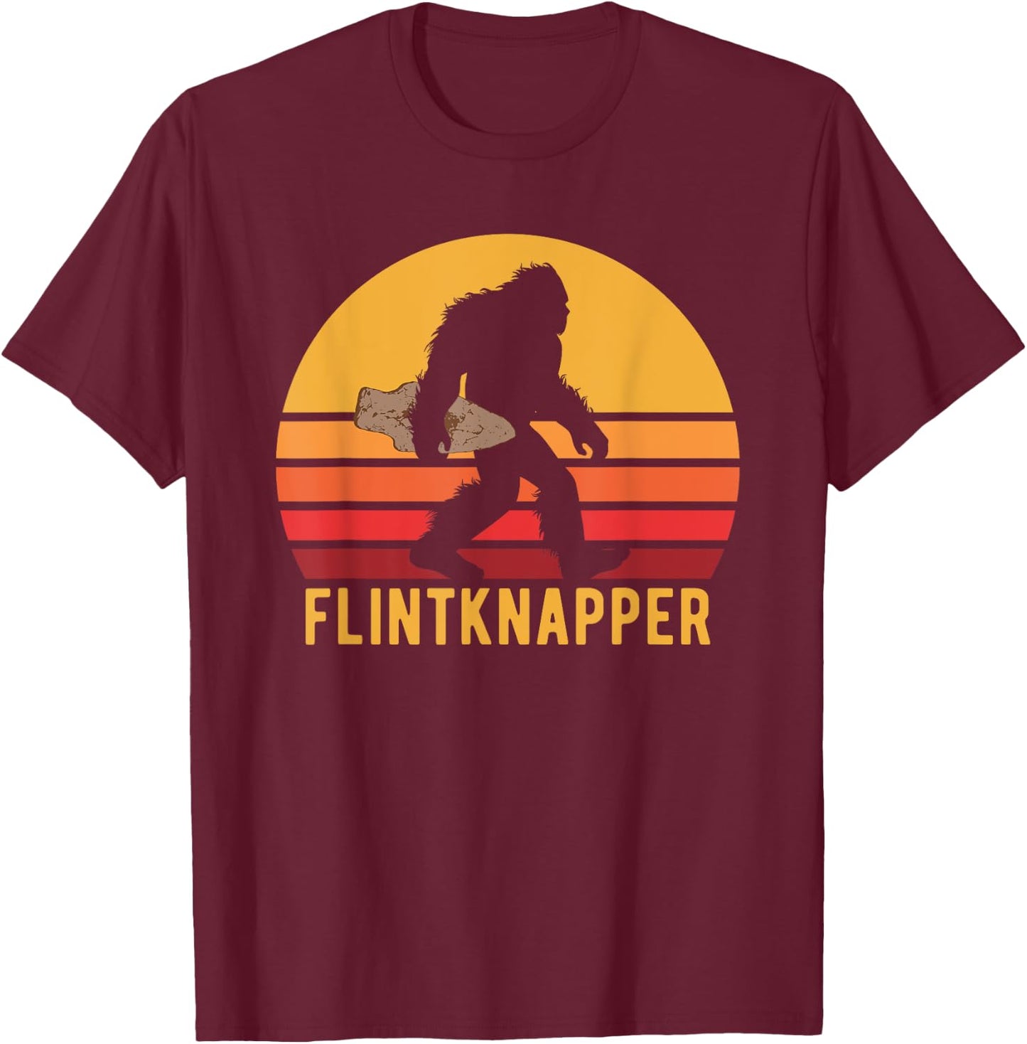 Retro Bigfoot Flintknapping Vintage Sasquatch Flintknapper T-Shirt - T-Shirt | Maroon