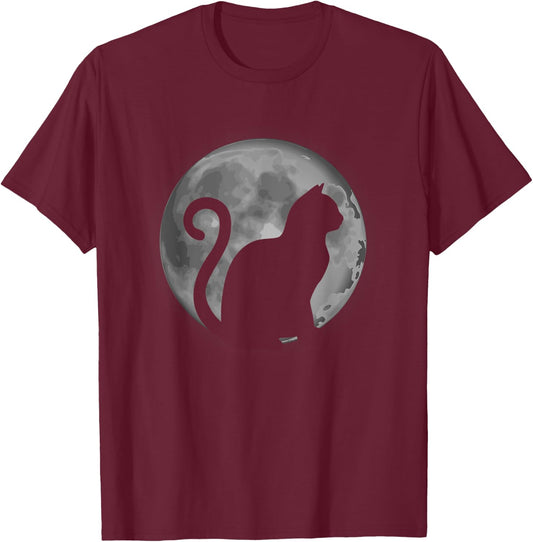 Cute Cat Silhouette Moon Animal Lover Women T-Shirt - T-Shirt | Maroon