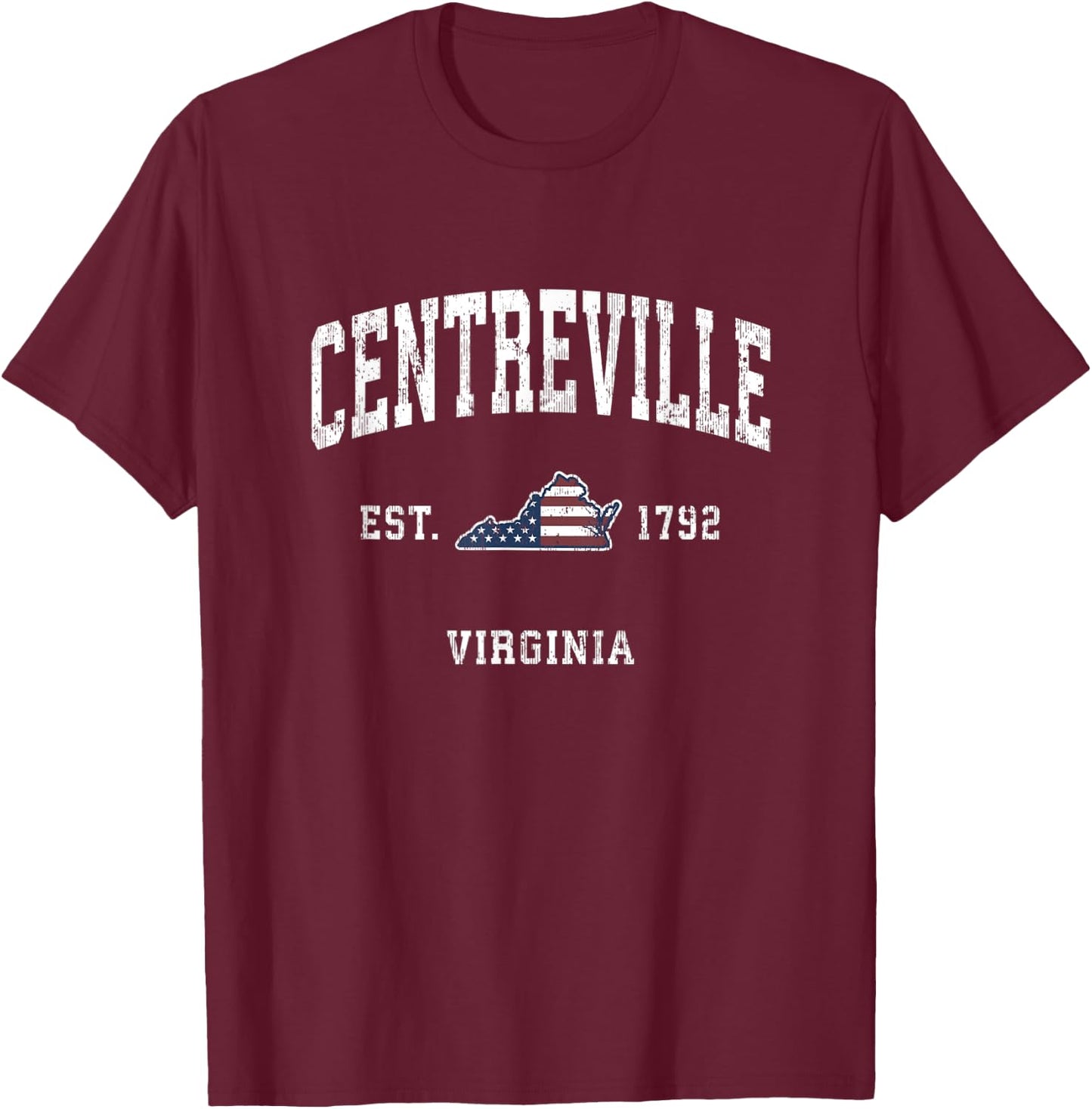 Centreville Virginia VA Vintage American Flag Sports Design T-Shirt - T-Shirt | Maroon