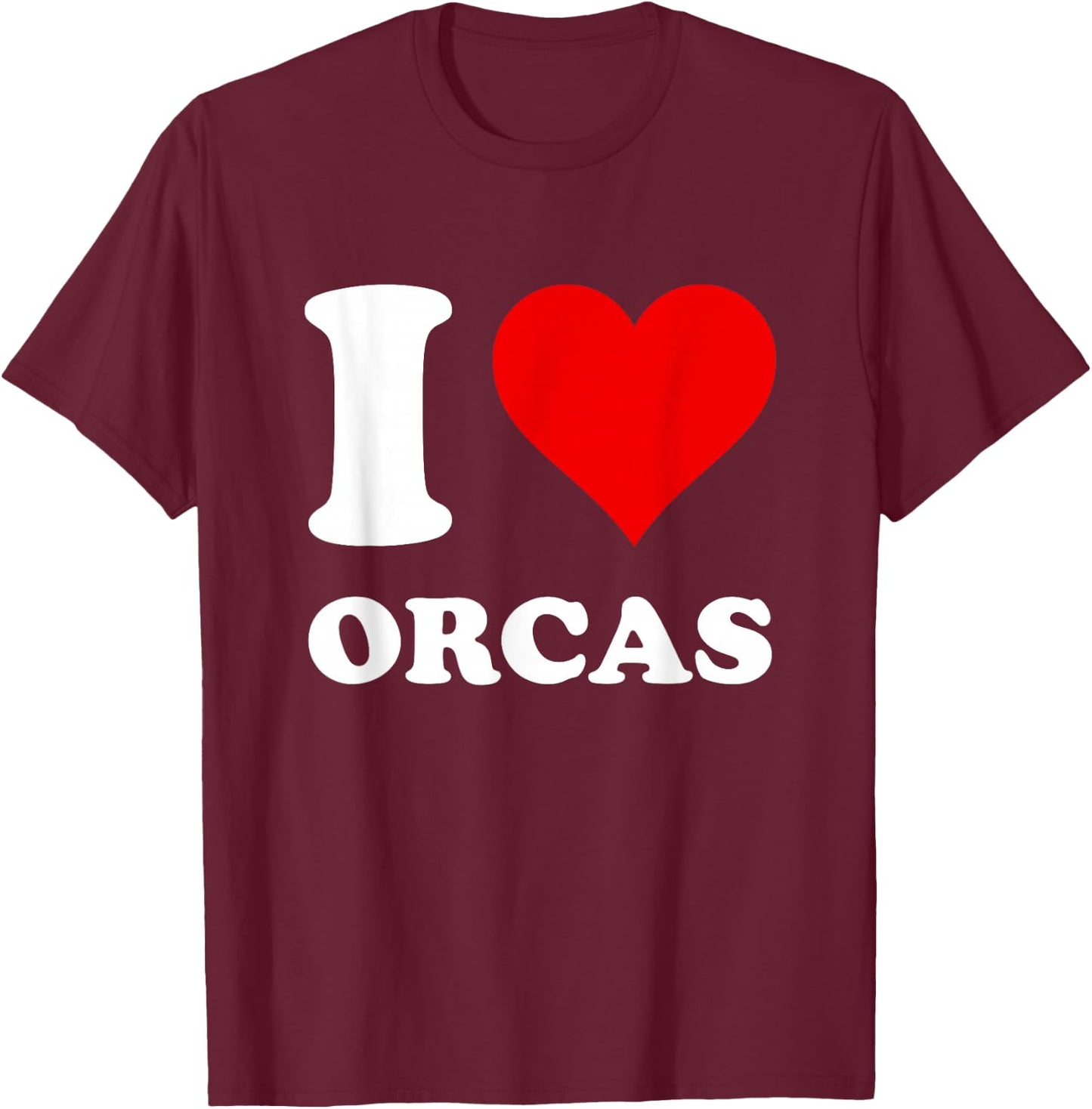 Red Heart I Love Orcas T-Shirt - T-Shirt | Maroon