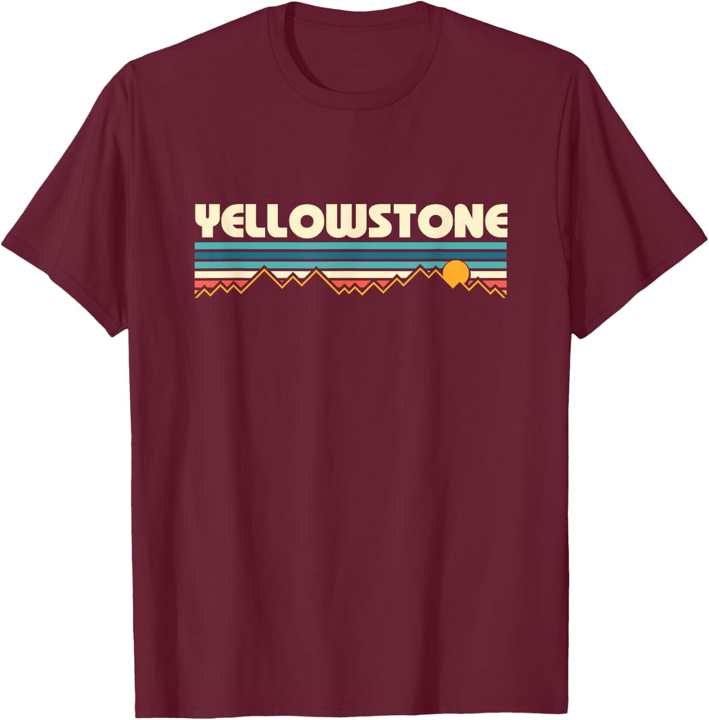 Retro Yellowstone Mountain Sunset T-Shirt - T-Shirt | Maroon