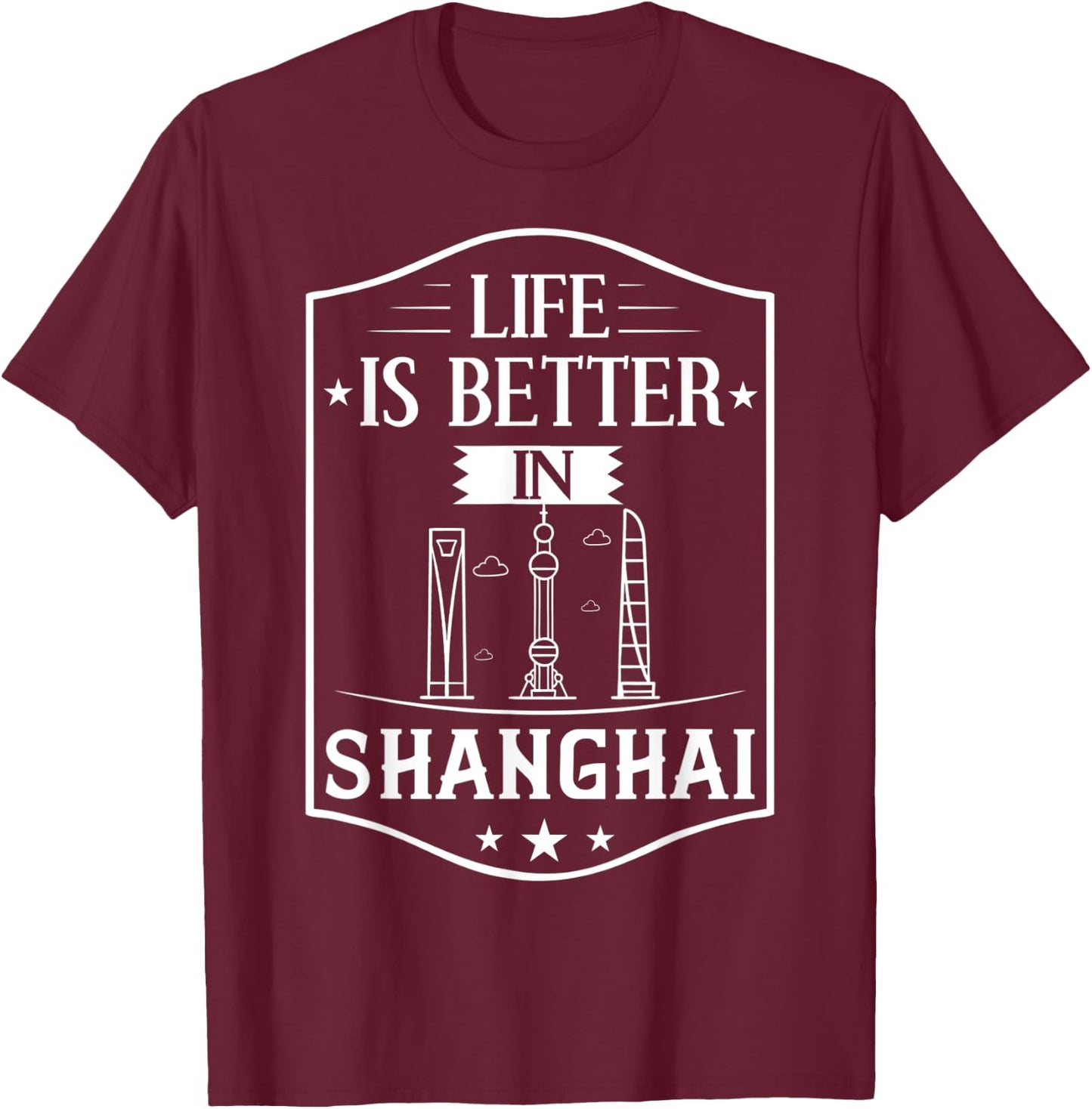 Shanghai China City Skyline Map Travel T-Shirt - T-Shirt | Maroon