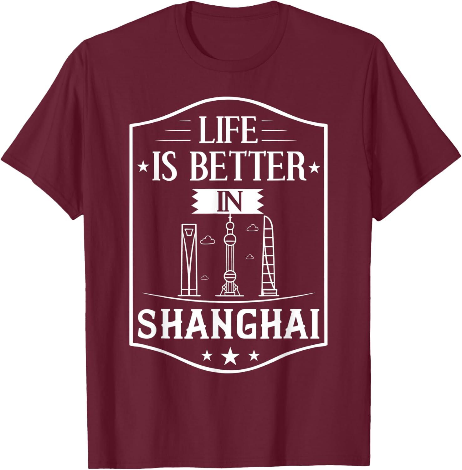 Shanghai China City Skyline Map Travel T-Shirt - T-Shirt | Maroon