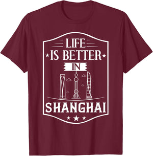 Shanghai China City Skyline Map Travel T-Shirt - T-Shirt | Maroon