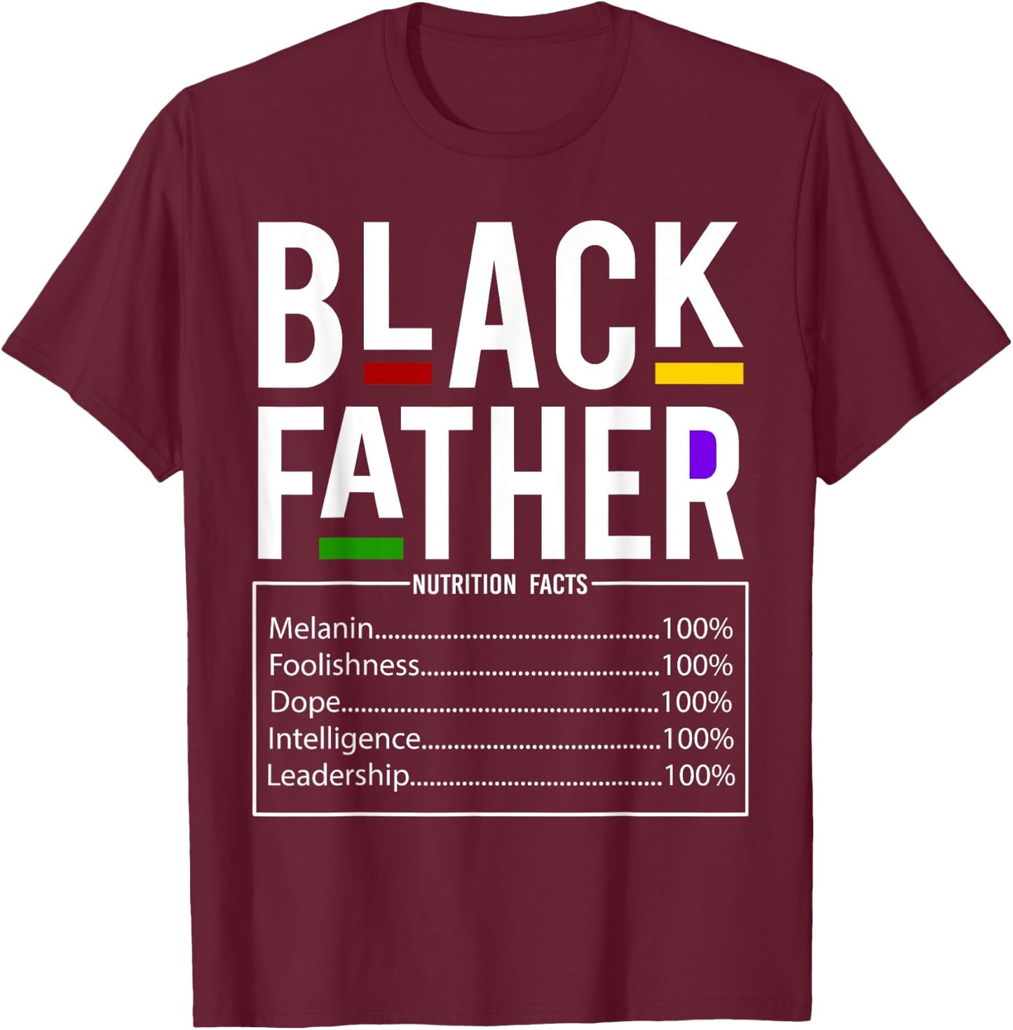 Black Dad Nutrition Facts Father Day Melanin Fathers day T-Shirt - T-Shirt | Maroon
