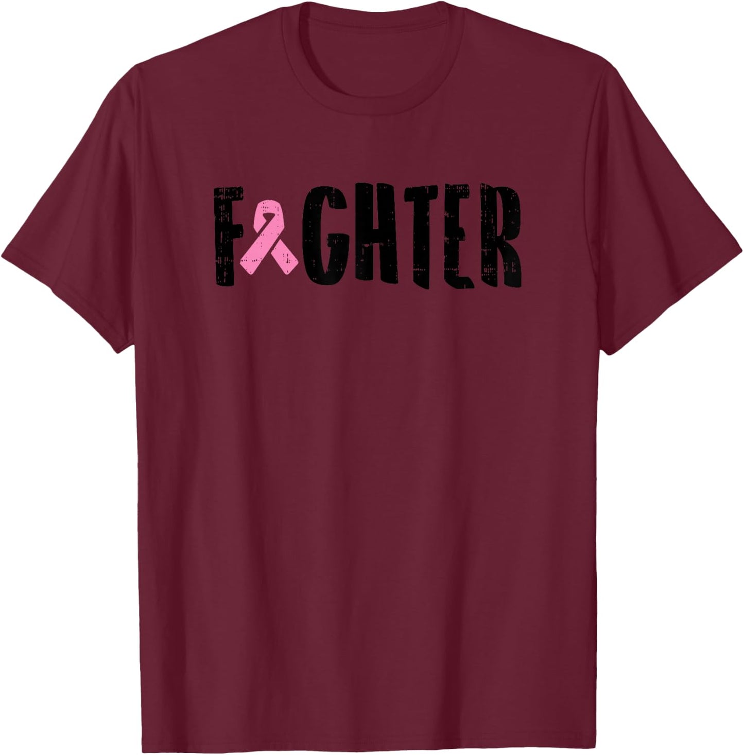 Fighter Pink Ribbon Breast Cancer Awareness Warrior Gift T-Shirt - T-Shirt | Maroon