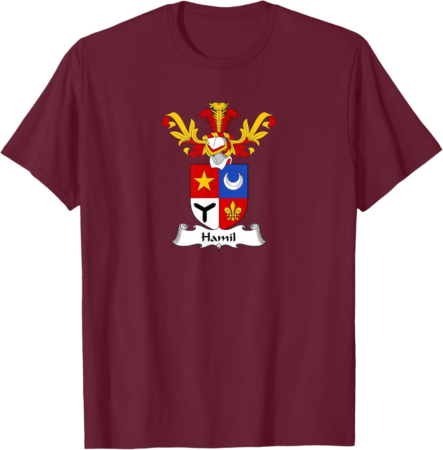 Hamil Coat of Arms - Family Crest T-Shirt - T-Shirt | Maroon