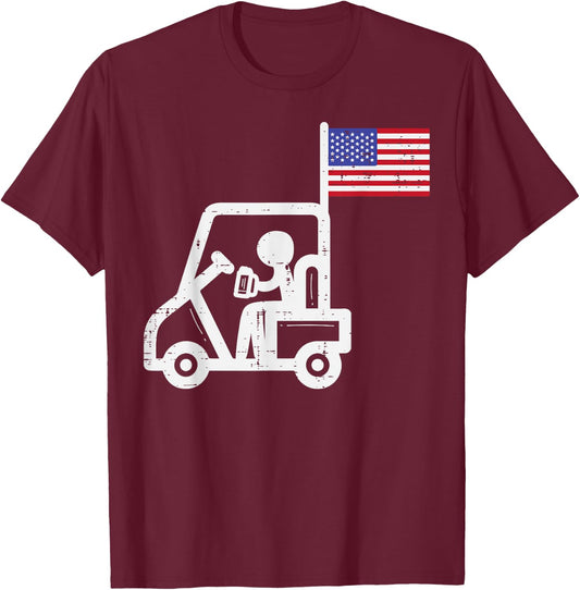 Golf Cart Flag Beer Funny Golfing Drinking Golfer Men Women T-Shirt - T-Shirt | Maroon