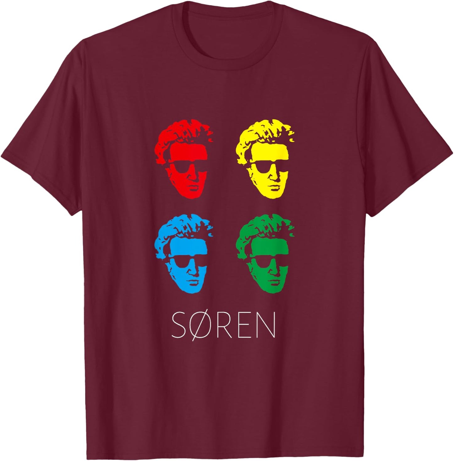 Soren Kierkegaard Pop Art Philosopher T-Shirt - T-Shirt | Maroon