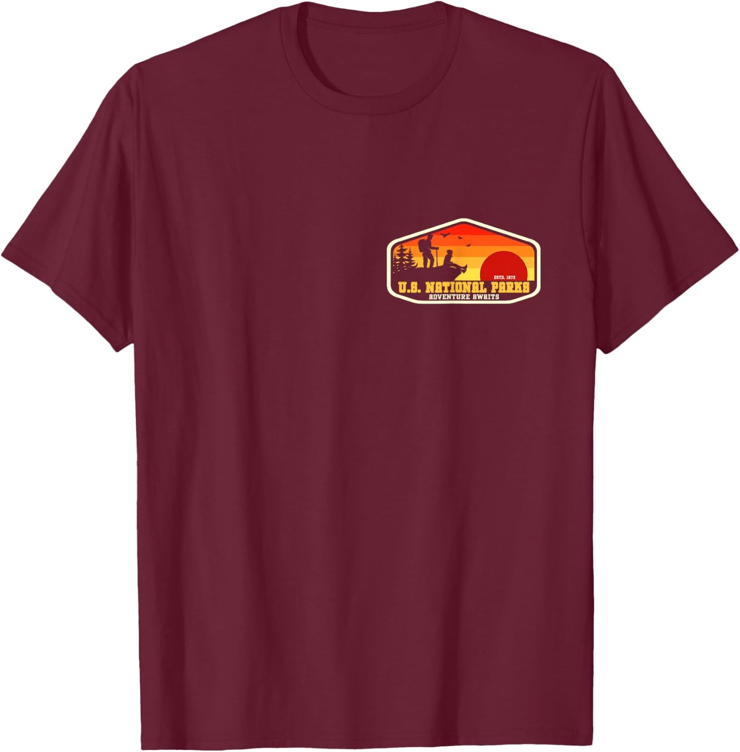 All 63 US National Parks Map Graphic (+ back print) T-Shirt - T-Shirt | Maroon