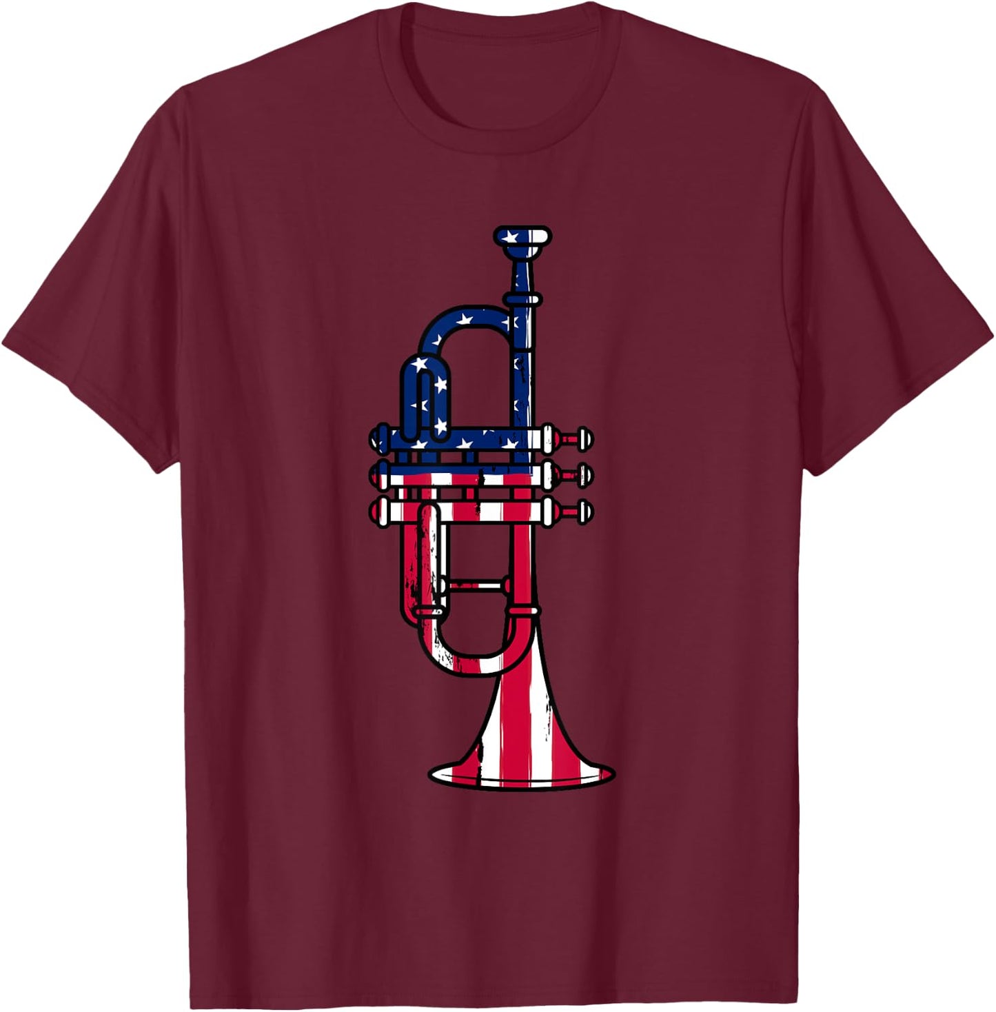 Trumpet USA Flag Funny Trumpeter Musician 4th Of July Outfit T-Shirt - T-Shirt | Maroon