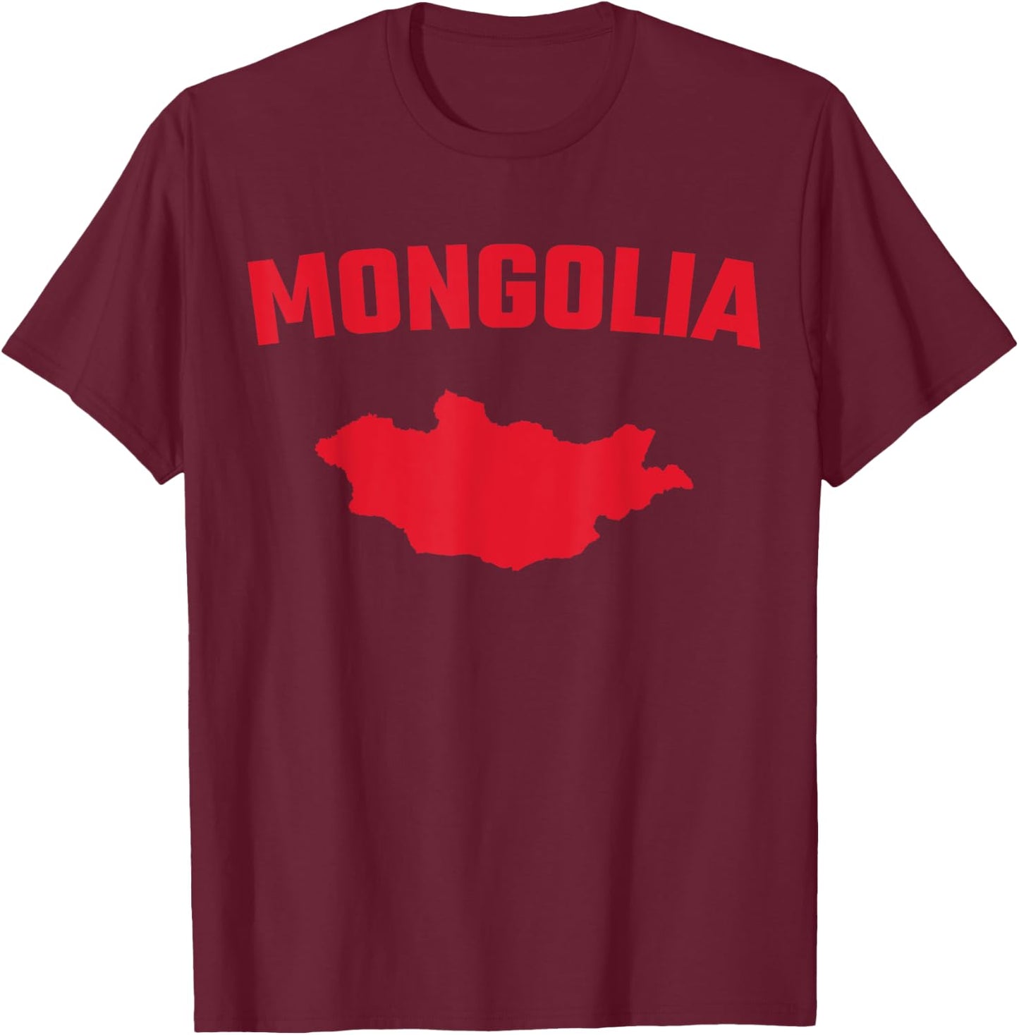 Isolated red silhouette of a map of Mongolia T-Shirt - T-Shirt | Maroon