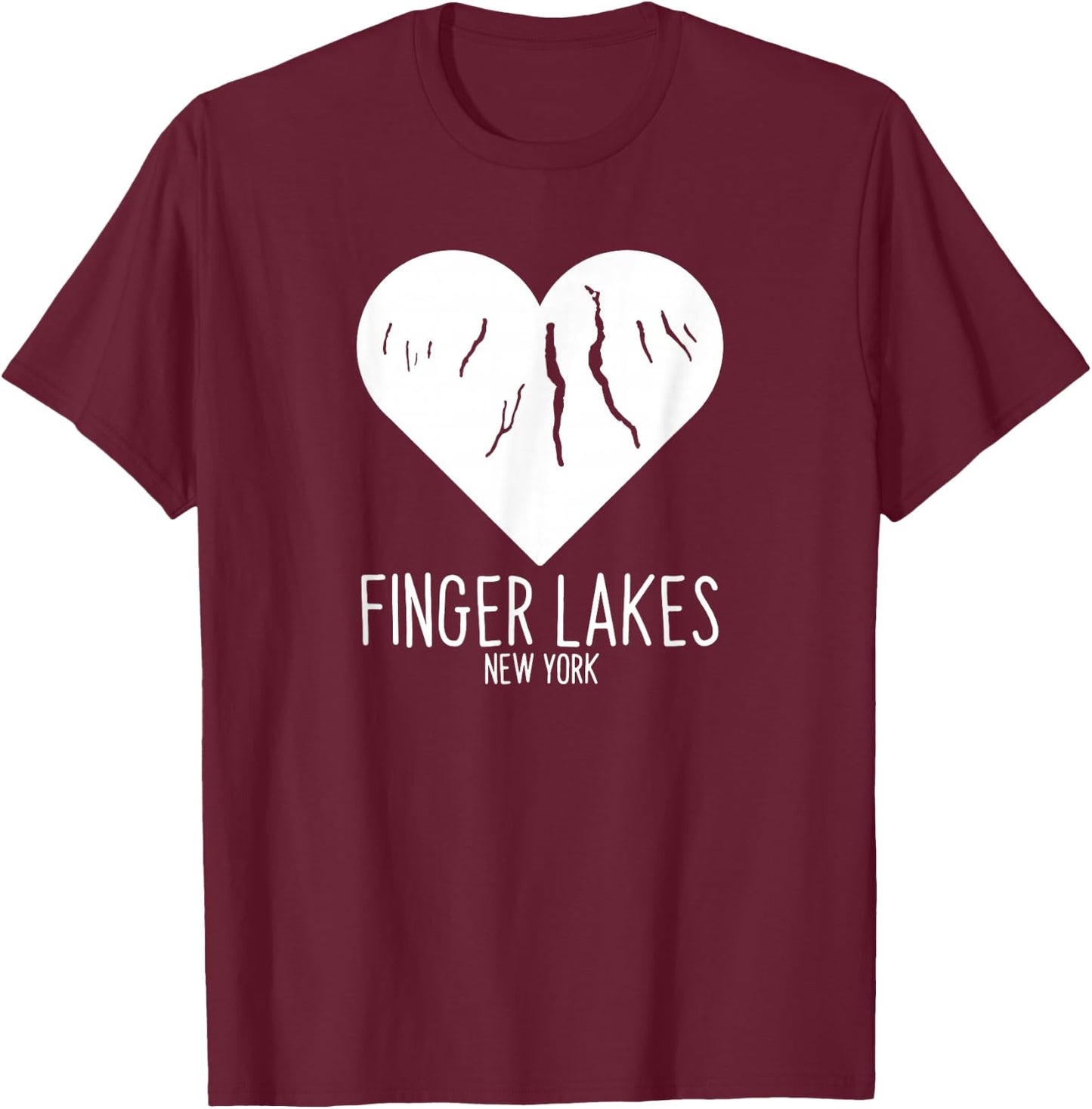 Finger Lakes New York Love Heart T-Shirt - T-Shirt | Maroon