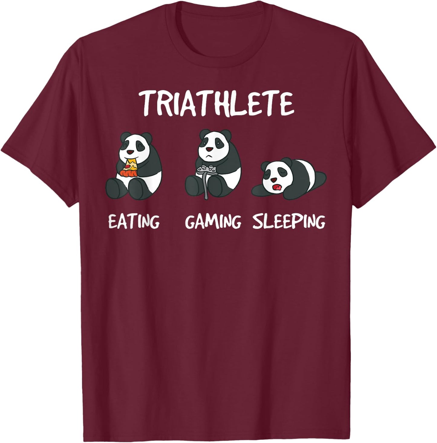Gamer Triathlete Funny Gaming Panda Bear Playing Video Game T-Shirt - T-Shirt | Maroon