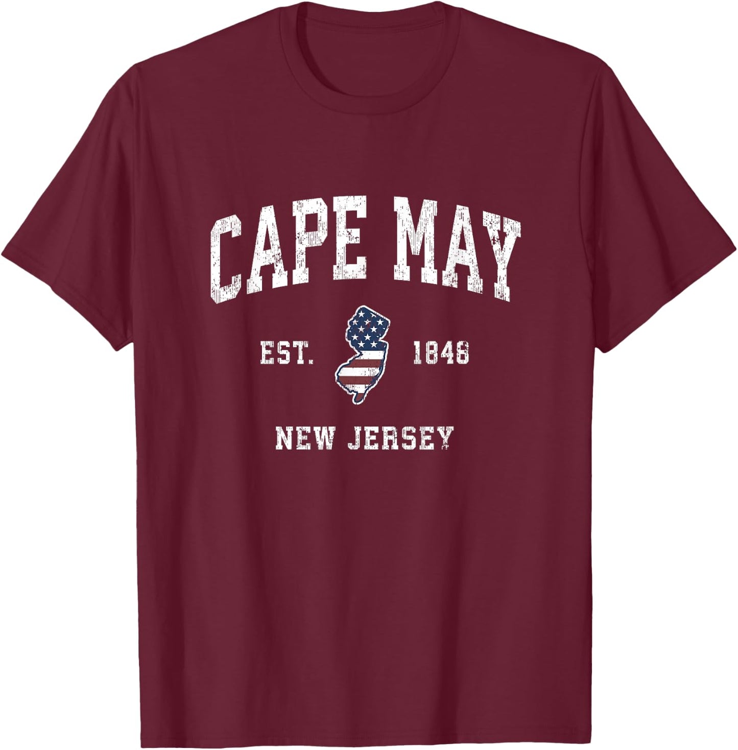 Cape May New Jersey NJ Vintage American Flag Sports Design Women Kids Men T-Shirt - T-Shirt | Maroon