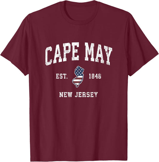 Cape May New Jersey NJ Vintage American Flag Sports Design Women Kids Men T-Shirt - T-Shirt | Maroon