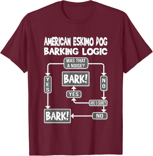 Dog Barking Logic, dog Gift, Funny American Eskimo Dog Men Women Kids T-Shirt - T-Shirt | Maroon