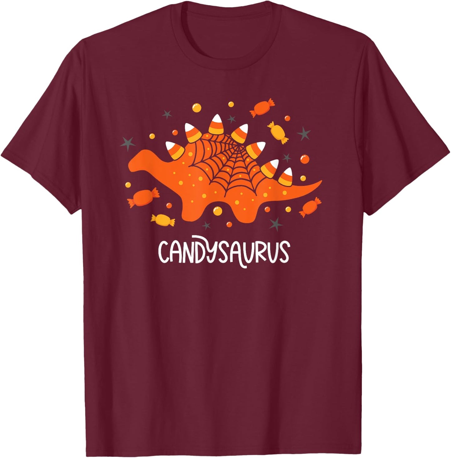 Funny Candy Corn Candy Saurus Dinosaur Halloween T-Shirt - T-Shirt | Maroon