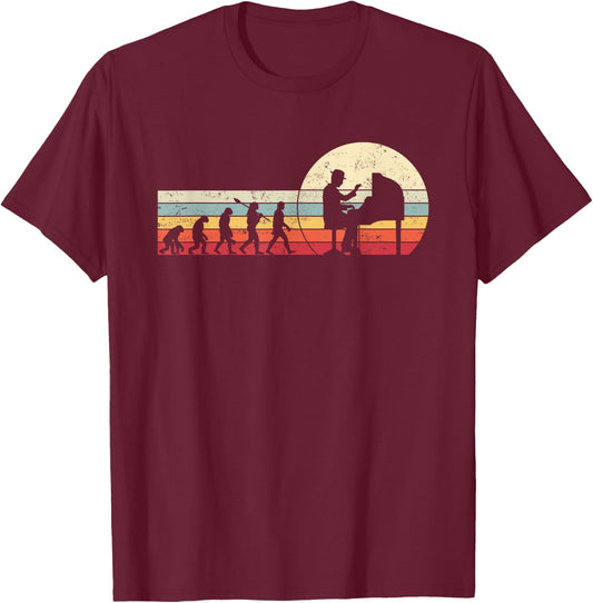 Vintage Retro Piano Evolution T-Shirt - T-Shirt | Maroon