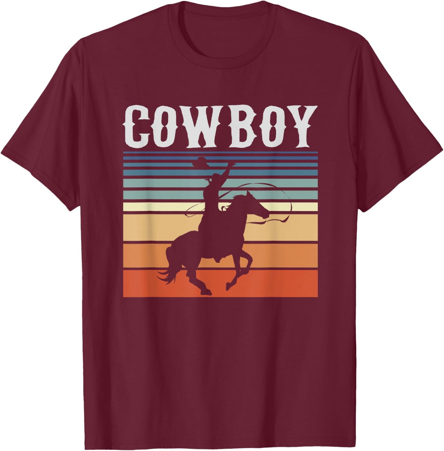 Retro Rodeo Western Bull Riding Line Dance Horse Cowboy T-Shirt - T-Shirt | Maroon